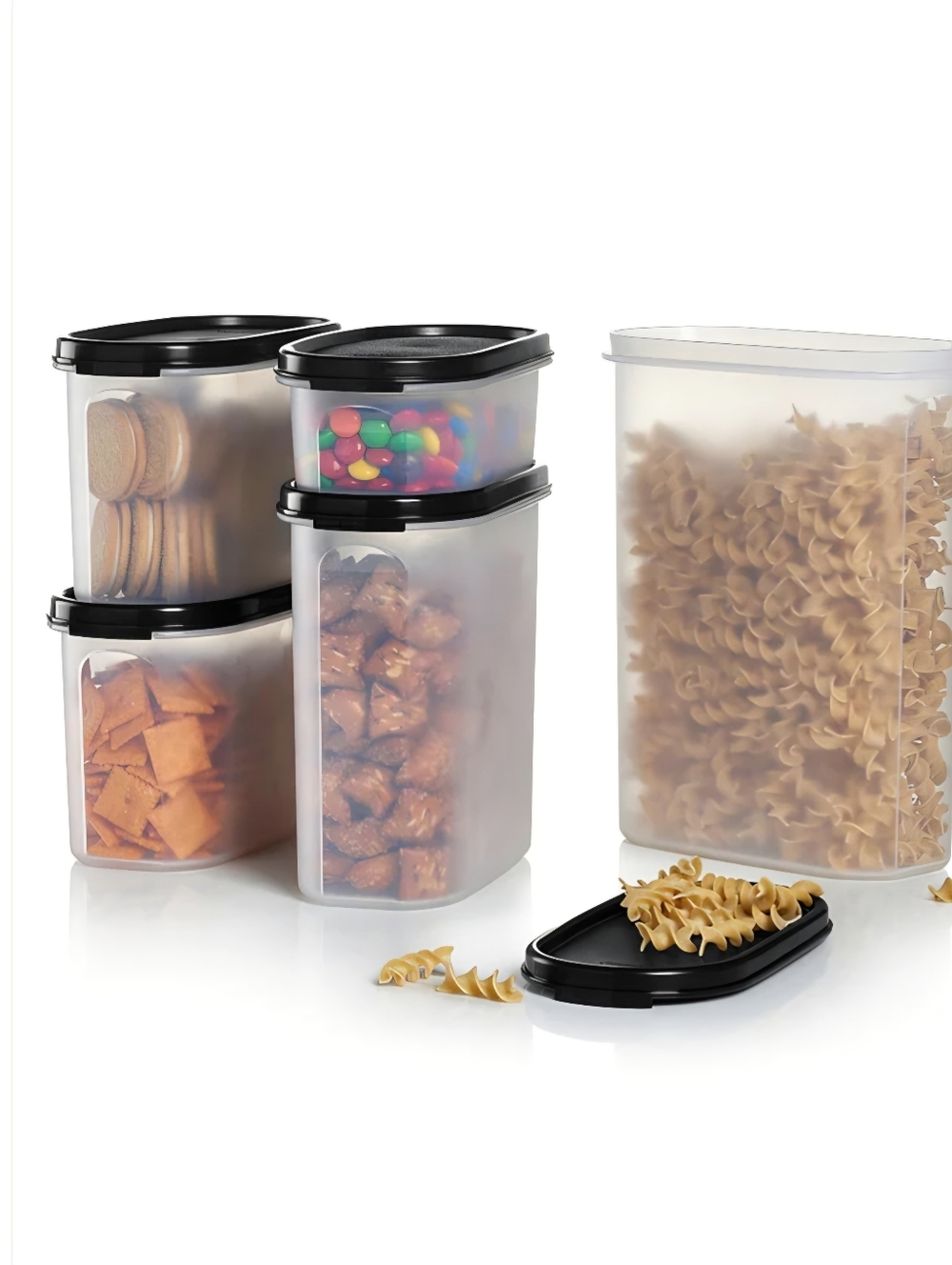 NEW TUPPERWARE Modular MATES OVAL Food Storage Containers SET O 5 BLACK airtight